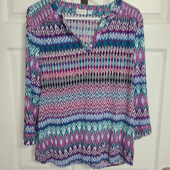 (410) Kim Roger's Woman's Long Sleeve Blouse, Size: Medium Color:Multi-colored - Picture 2 of 13